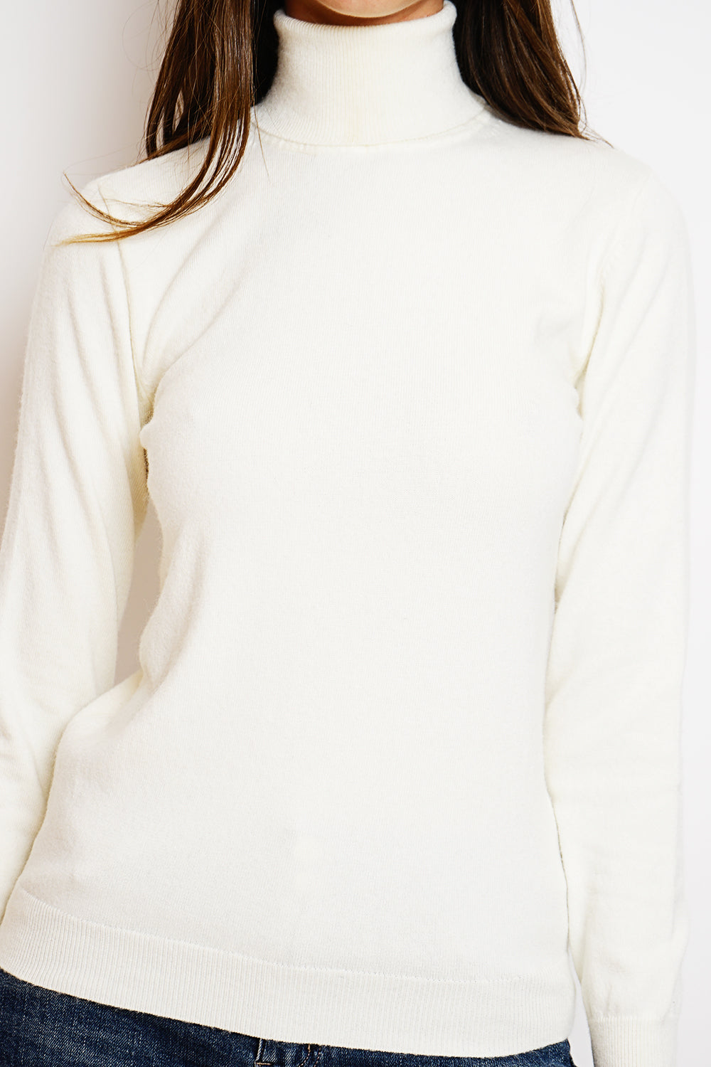 Classico maglione dolcevita in maglia a 2 strati con maniche lunghe Naturale