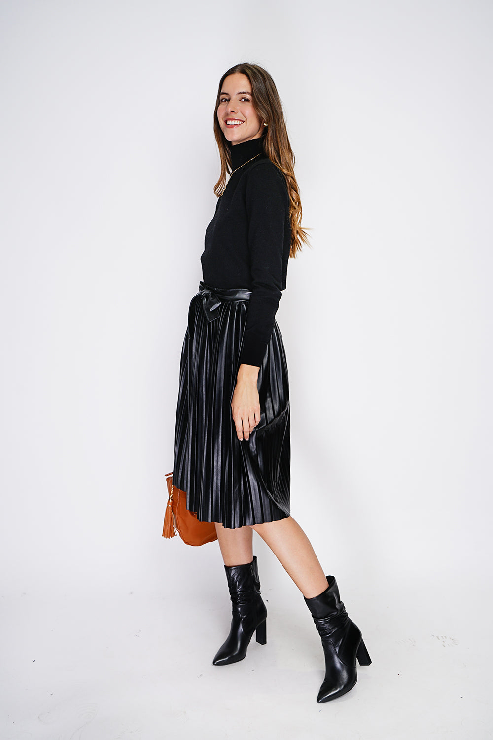 Classico maglione dolcevita in maglia a 2 strati con maniche lunghe Nero