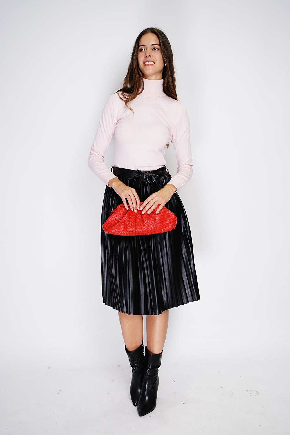 Classico maglione dolcevita in maglia a 2 strati con maniche lunghe Rosa