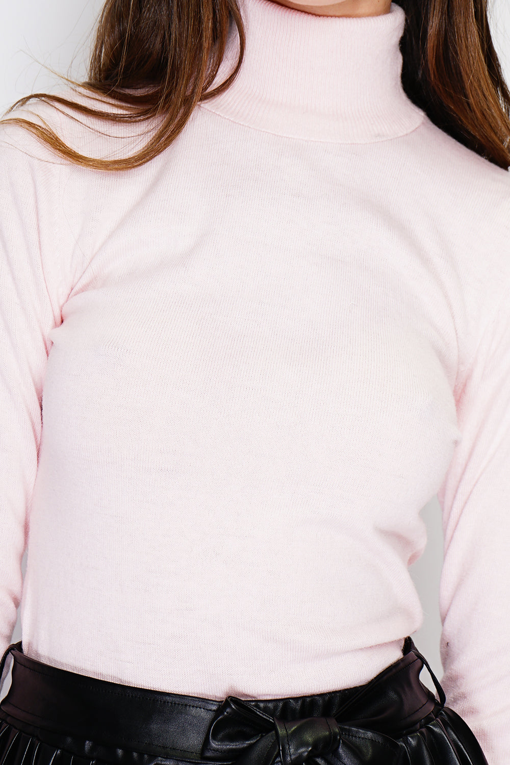 Classico maglione dolcevita in maglia a 2 strati con maniche lunghe Rosa