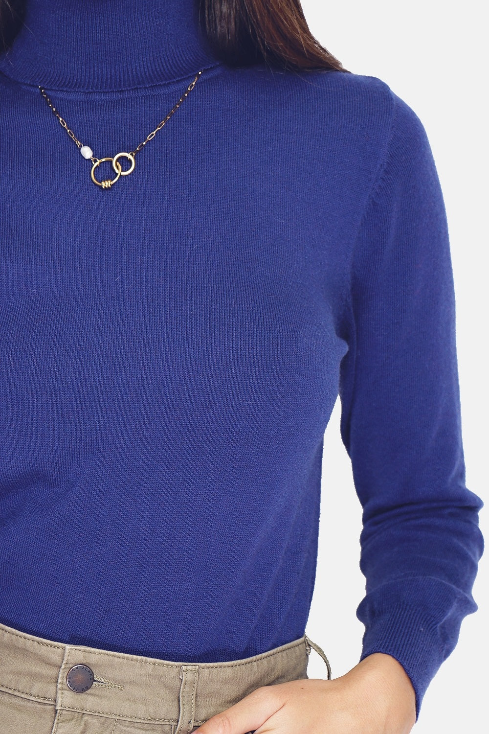 Classico maglione a collo alto lavorato a 2 fili con maniche lunghe Royal Blue -WF2632