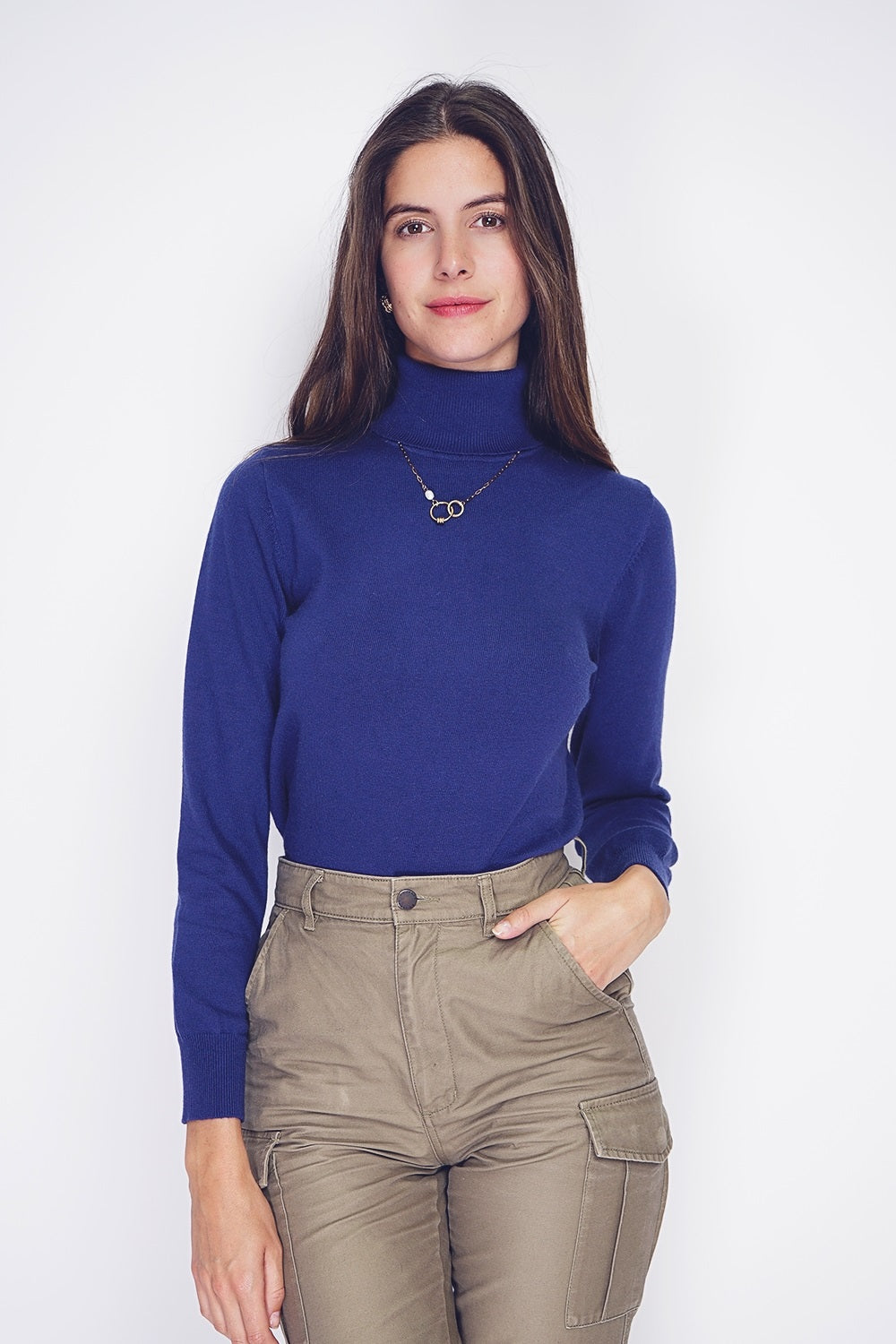 Classico maglione dolcevita in maglia a 2 strati con maniche lunghe Reale