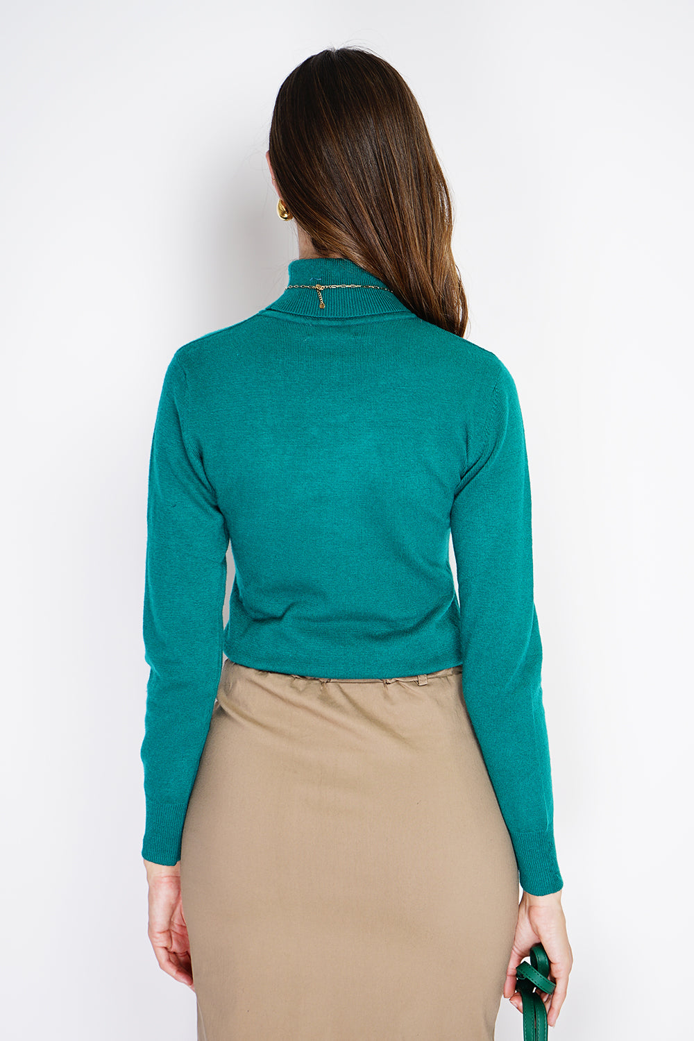 Maglione classico a collo alto, lavorato a maglia con filato a 2 capi, con maniche lunghe - Amazon Green