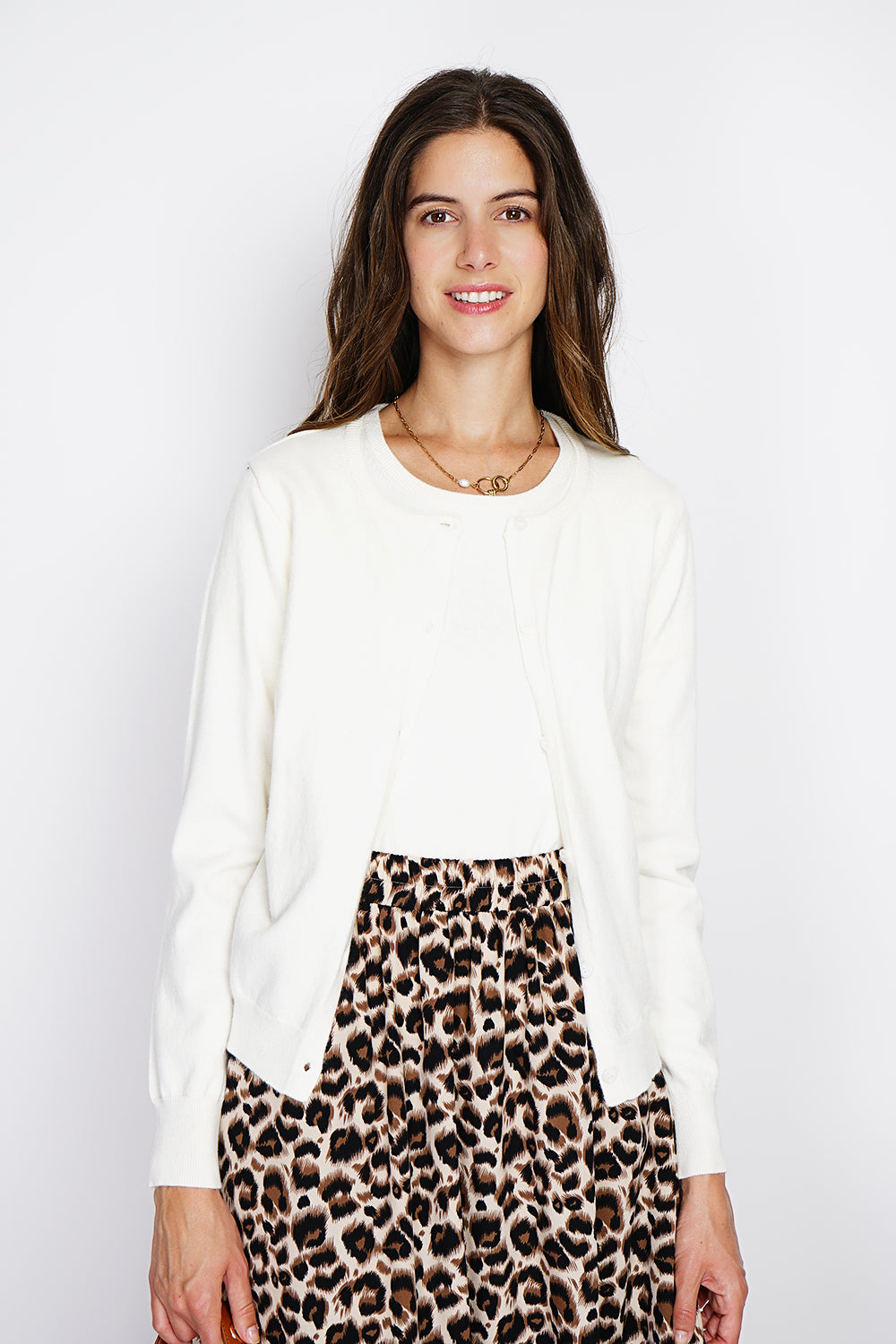 Completo classico con scollo rotondo in maglia a 2 strati e maniche lunghe Naturale