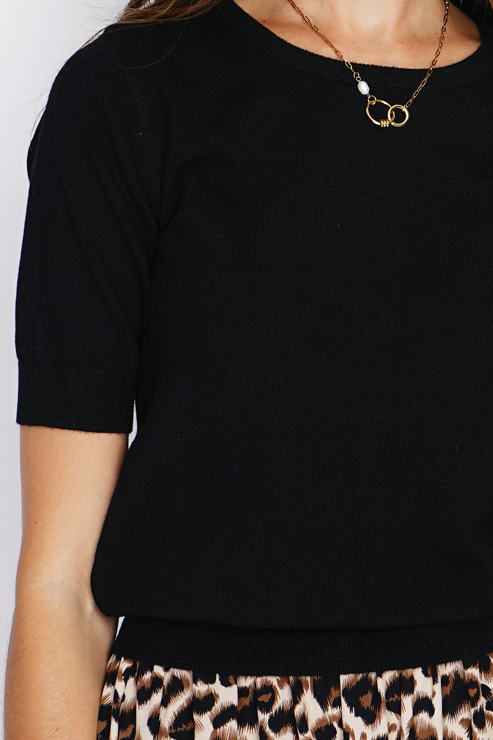 Completo classico con scollo rotondo in maglia a 2 strati e maniche lunghe Nero