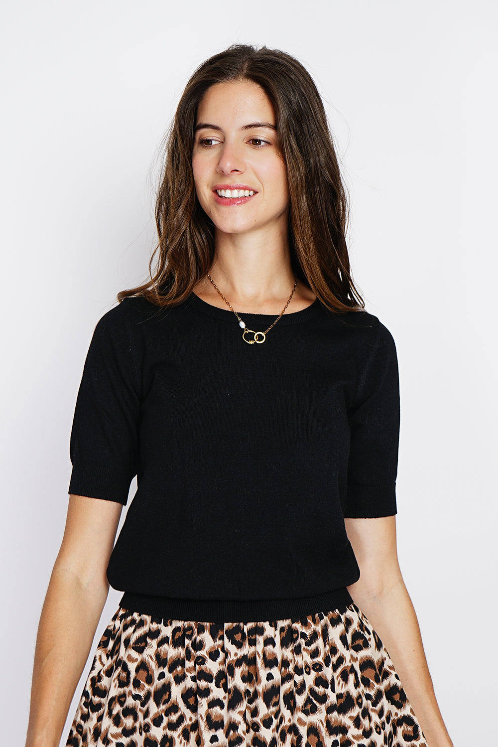 Completo classico con scollo rotondo in maglia a 2 strati e maniche lunghe Nero