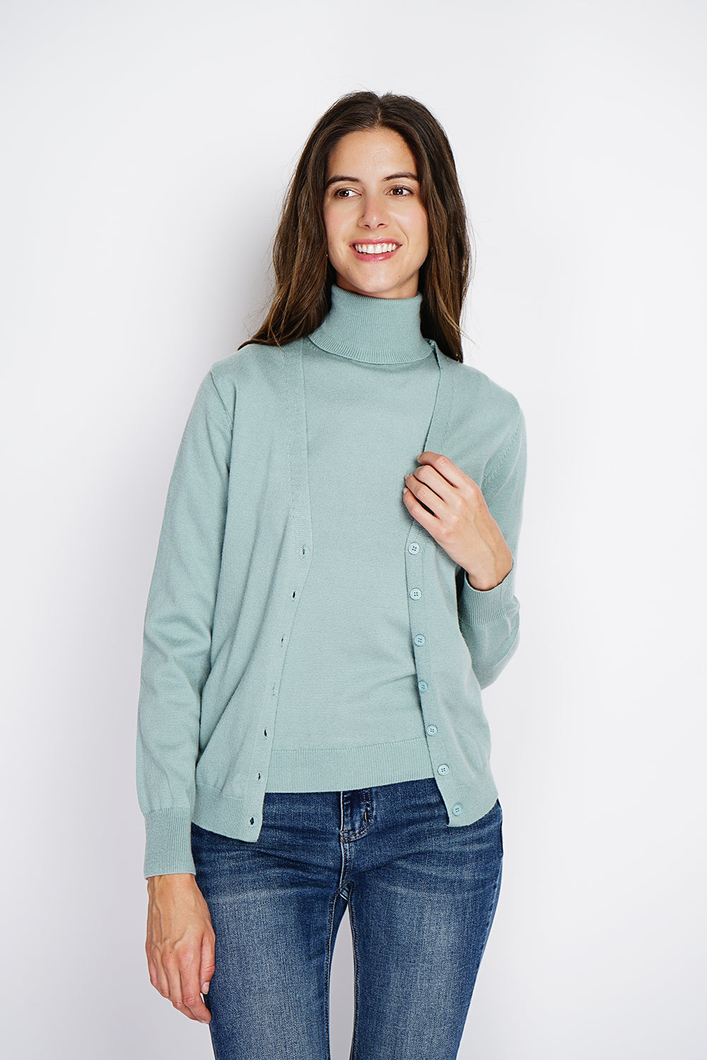 Classico twin-set con scollo a V in maglia a 2 fili e maniche lunghe Giada