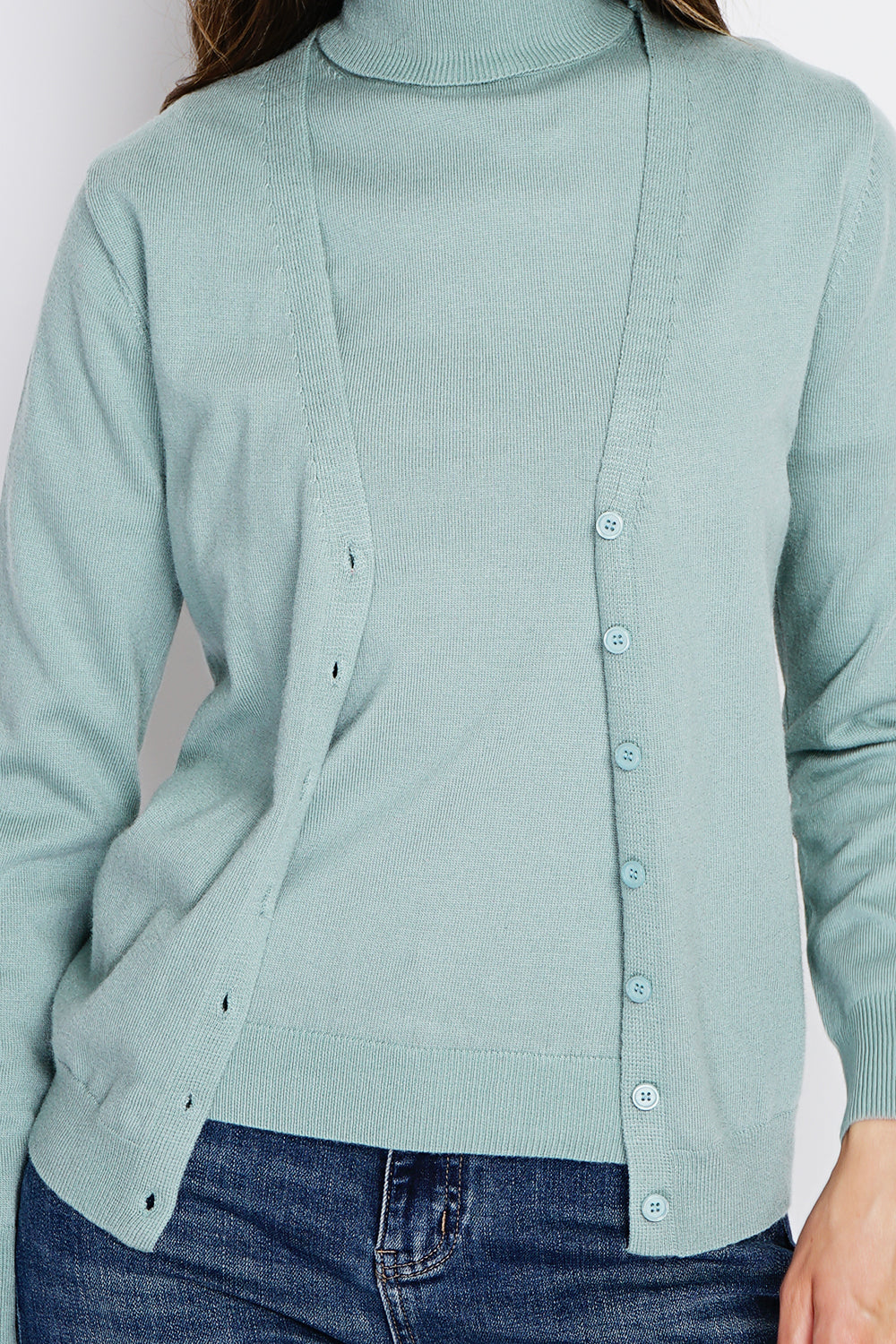 Classico twin-set con scollo a V in maglia a 2 fili e maniche lunghe Giada