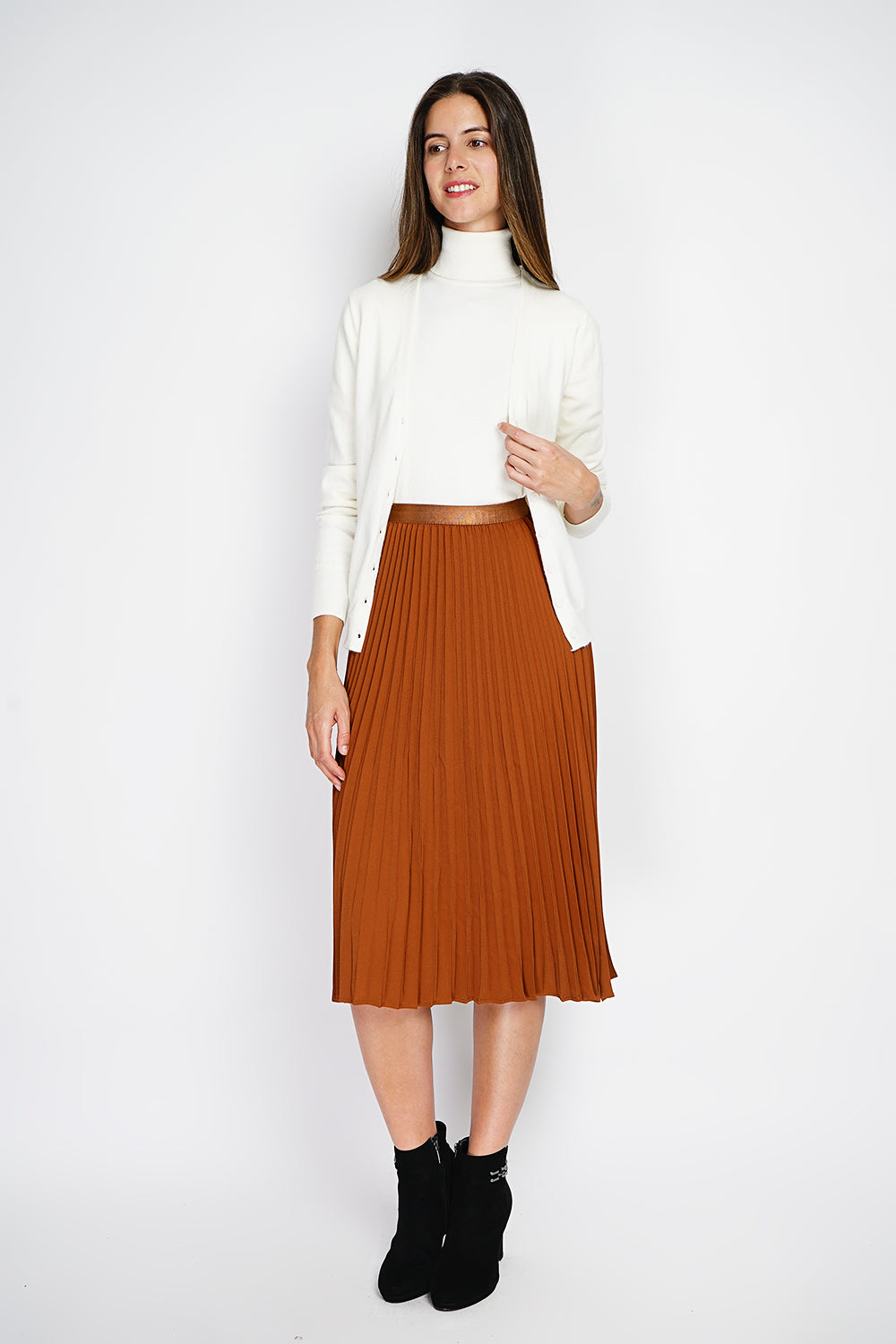 Classico twin-set con scollo a V in maglia a 2 fili e maniche lunghe Naturale