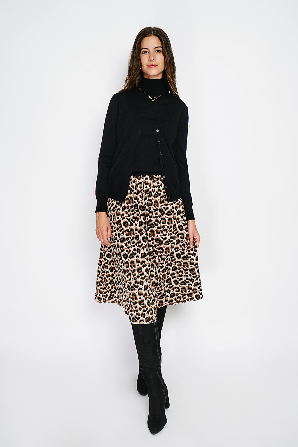 Classico twin-set con scollo a V in maglia a 2 fili e maniche lunghe Nero