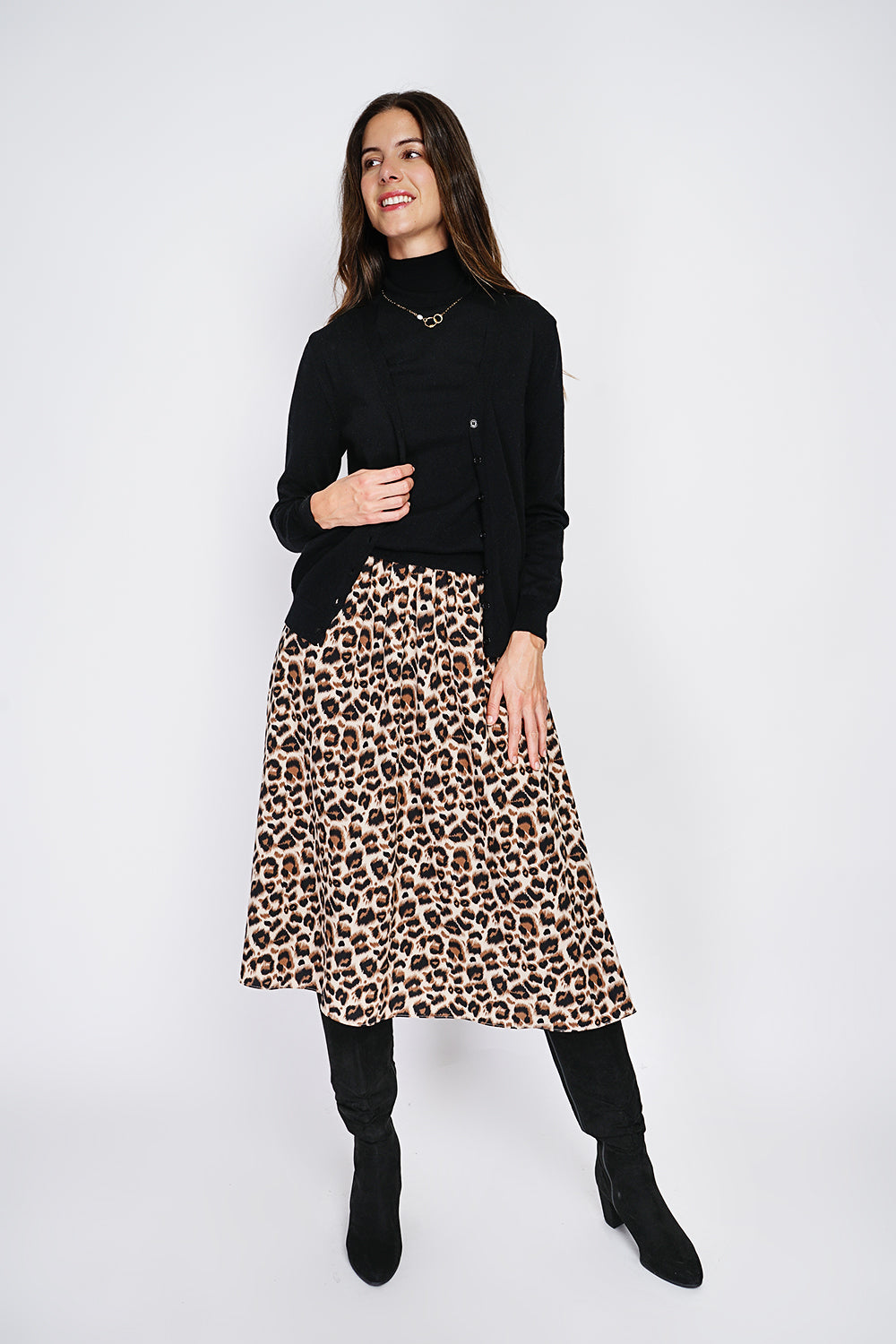 Classico twin-set con scollo a V in maglia a 2 fili e maniche lunghe Nero