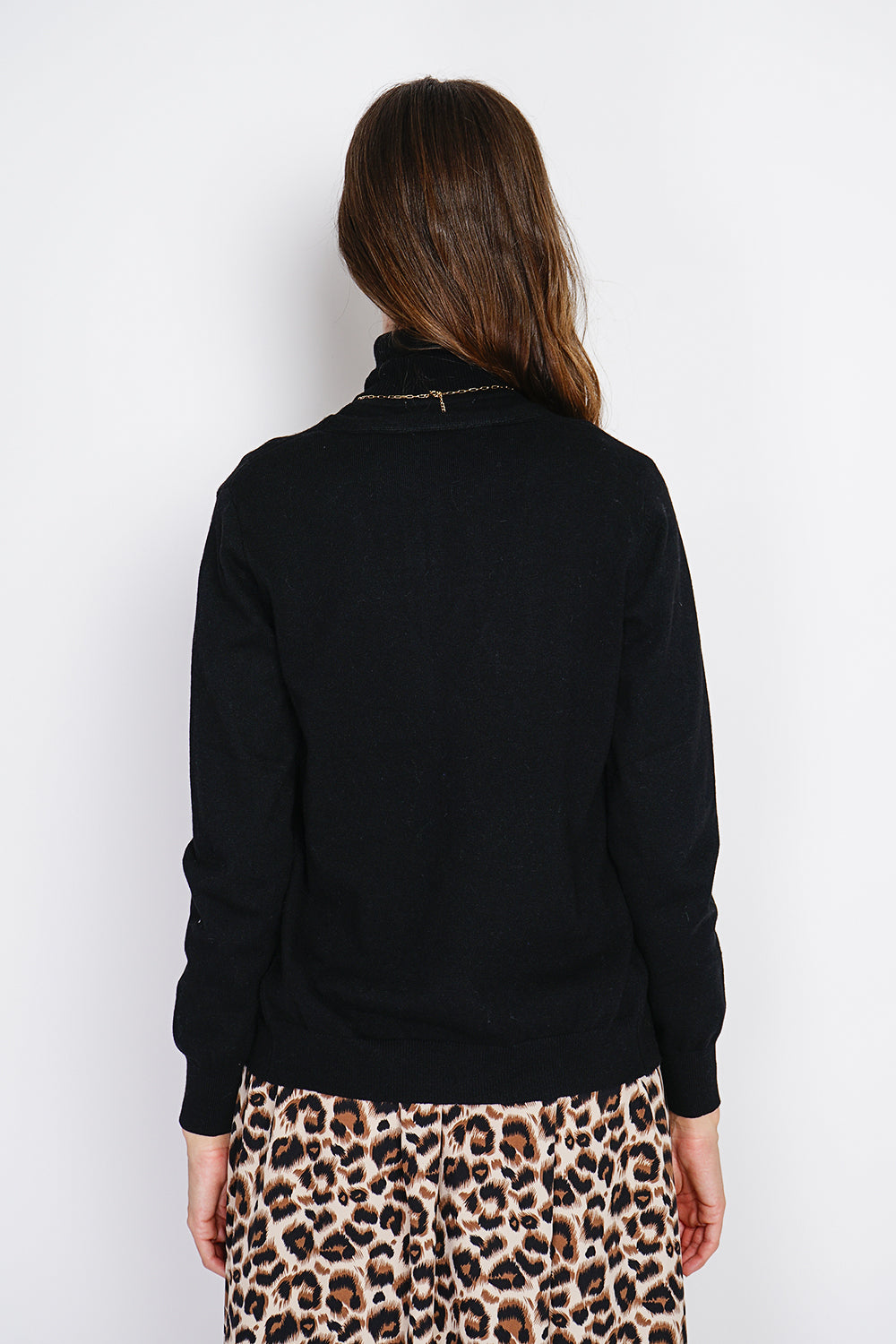 Classico twin-set con scollo a V in maglia a 2 fili e maniche lunghe Nero