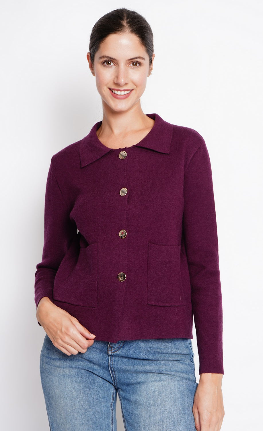 Giacca corta con bottoni dorati, vestibilità oversize e maniche lunghe Bordeaux