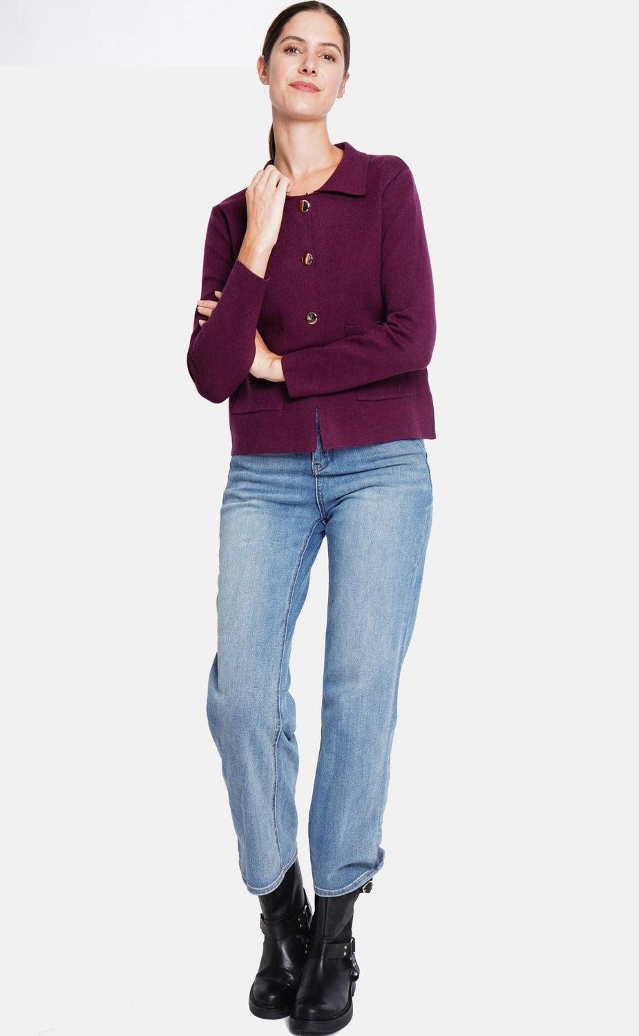 Giacca corta con bottoni dorati, vestibilità oversize e maniche lunghe Bordeaux