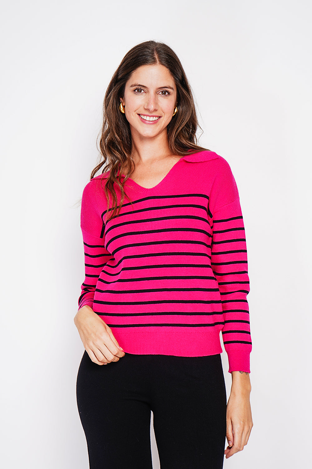 Maglione a collo alto da marinaio Taglio oversize con maniche lunghe Fucsia