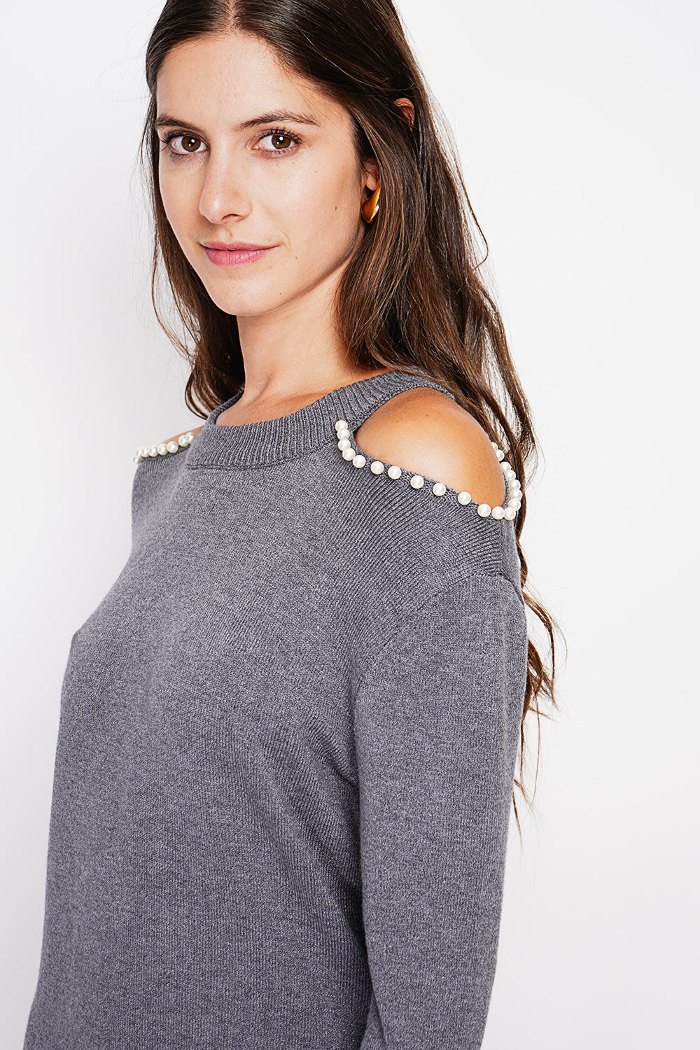 Abito in maglia a collo alto con spallina di perle Lupo