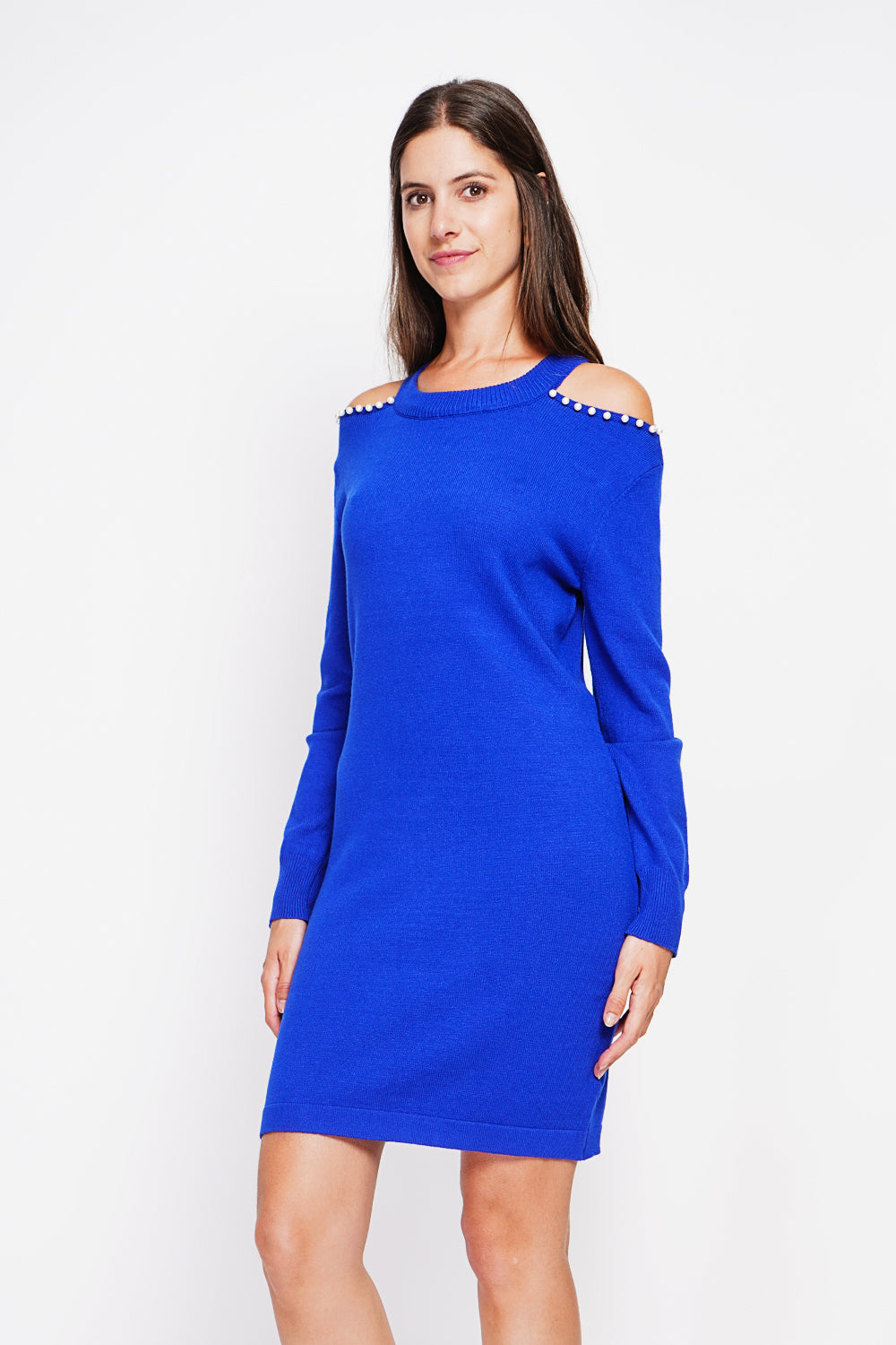 Abito in maglia a collo alto con spallina di perle Reale
