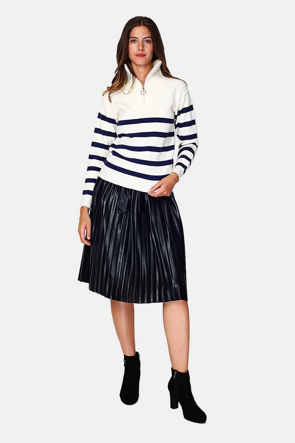 Maglione girocollo a maniche lunghe con cerniera in stile marinaio Naturale