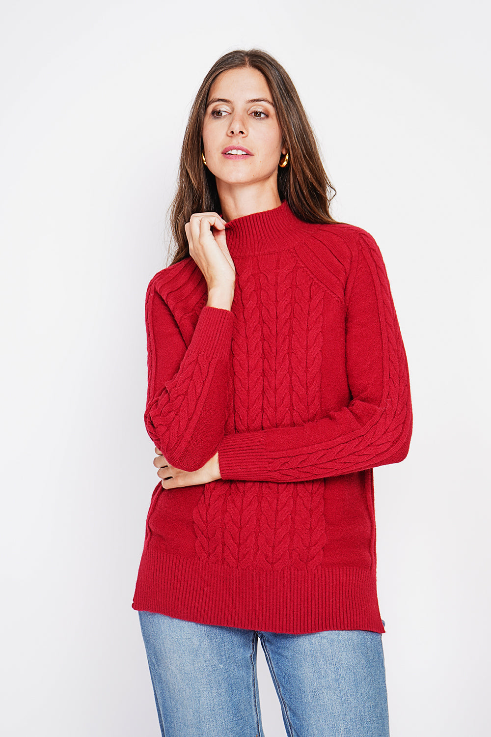 Tunica a maniche lunghe con collo alto e nodo - Rosso Hermes