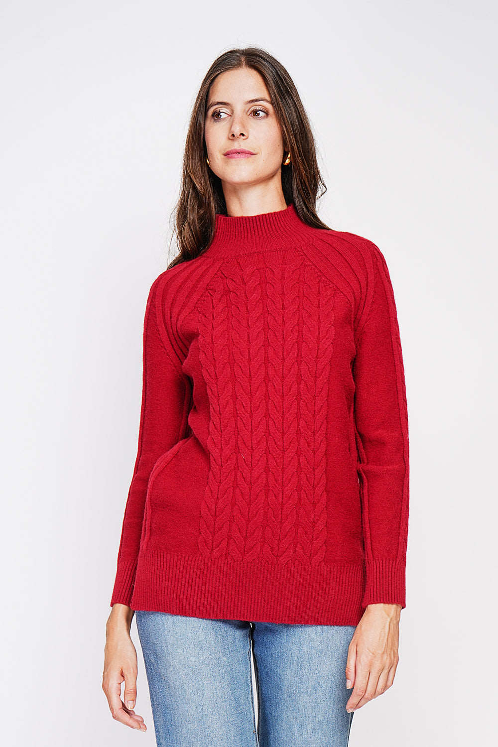 Tunica a maniche lunghe con collo alto e nodo - Rosso Hermes