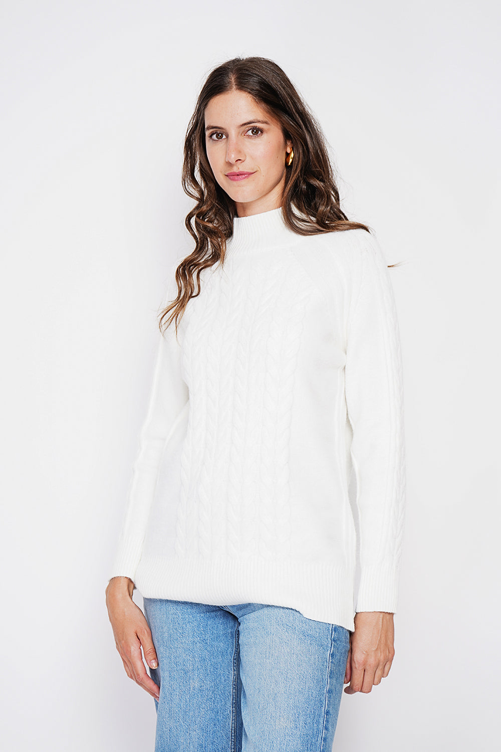 Tunica a maniche lunghe con collo alto e ritorto Naturale