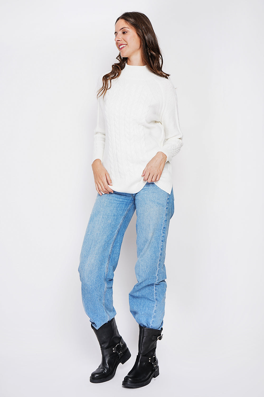 Tunica a maniche lunghe con collo alto e ritorto Naturale