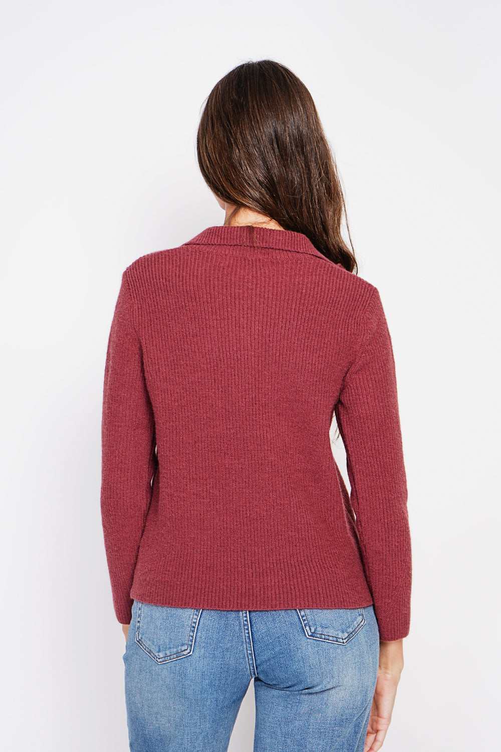 Maglione a collo alto con zip e maniche lunghe a coste Bordeaux