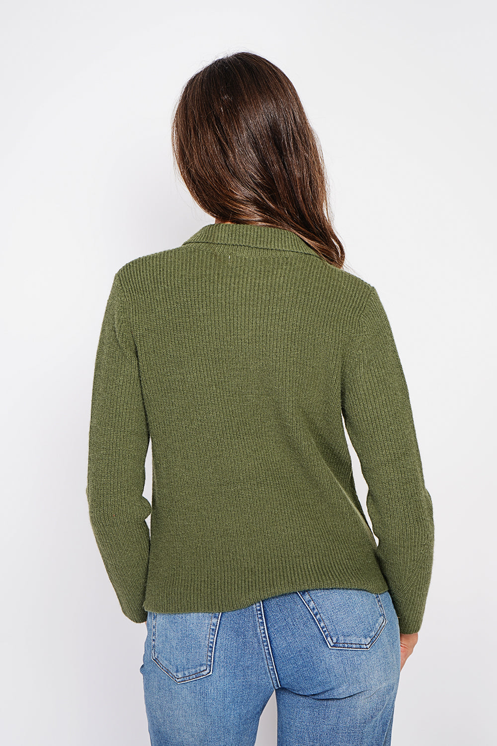 Maglione a collo alto con zip e maniche lunghe a coste Cachi