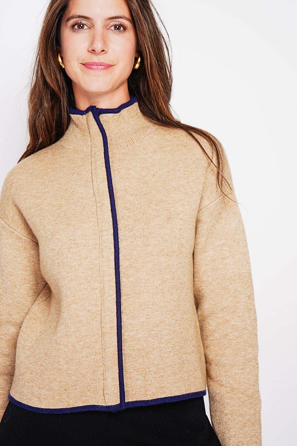 Cardigan bicolore con zip e maniche lunghe - Torrone