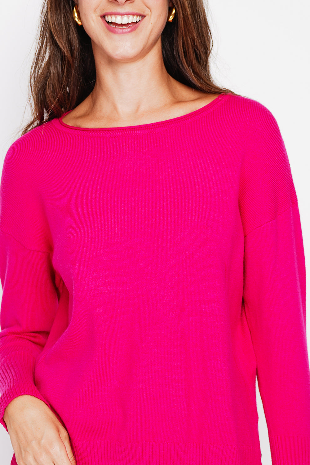 Maglione oversize a collo alto con parte anteriore traforata e maniche lunghe Fucsia