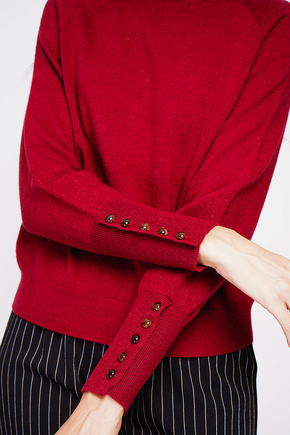 Maglione oversize a collo alto con abbottonatura nella parte inferiore delle maniche lunghe Bordeaux