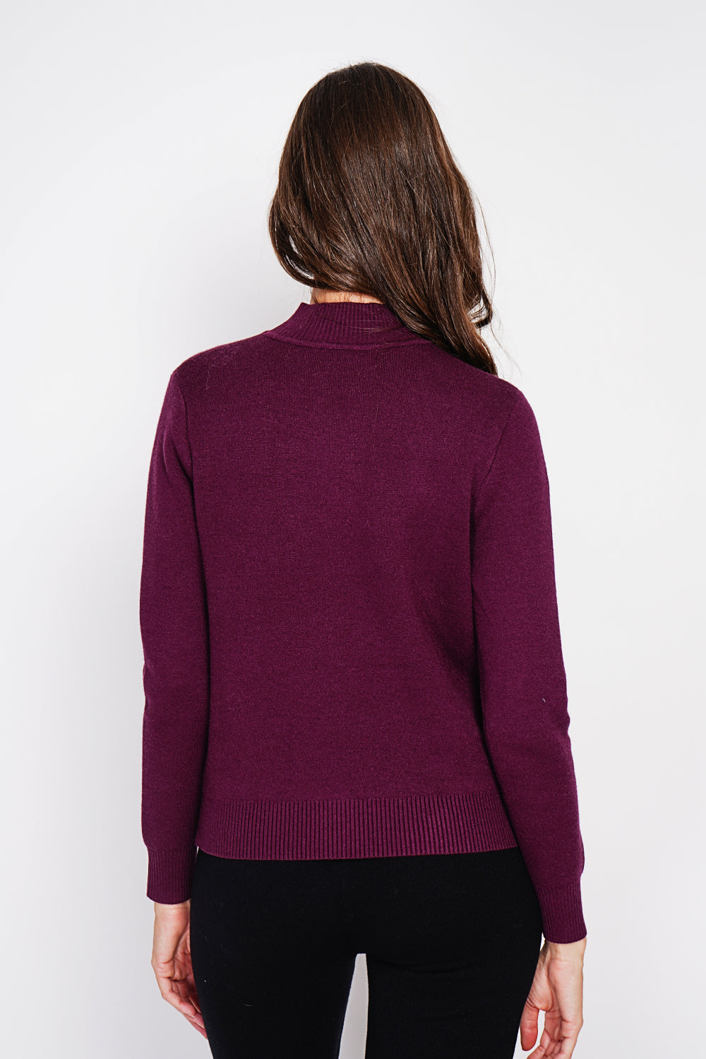 Maglione invernale termico con collo alto e maniche lunghe, foderato in pelliccia Bordeaux