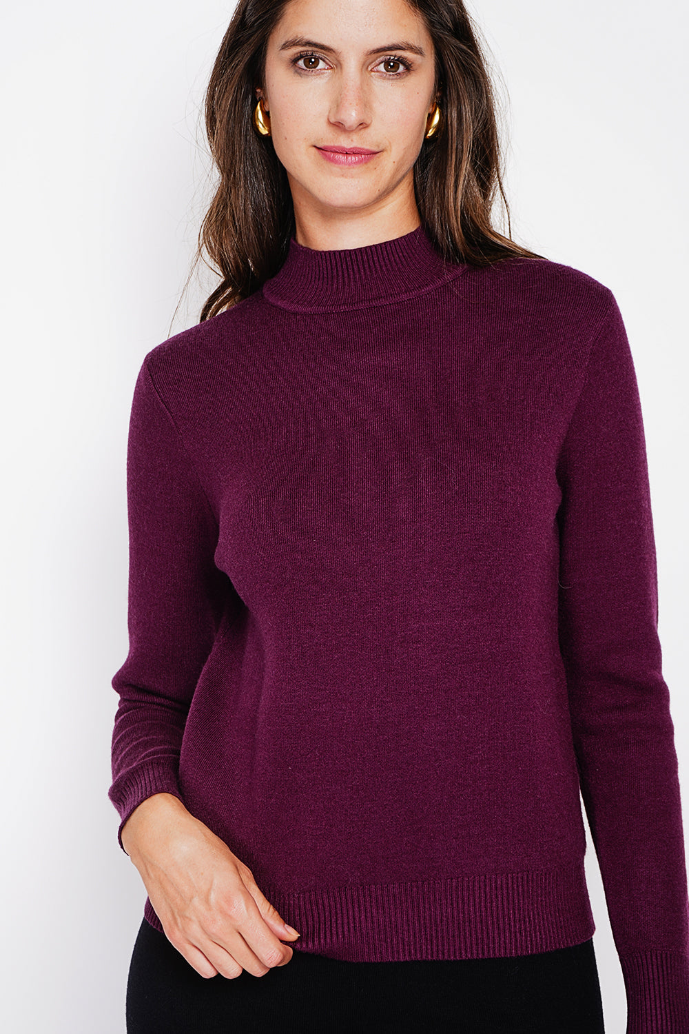 Maglione invernale termico con collo alto e maniche lunghe, foderato in pelliccia Bordeaux