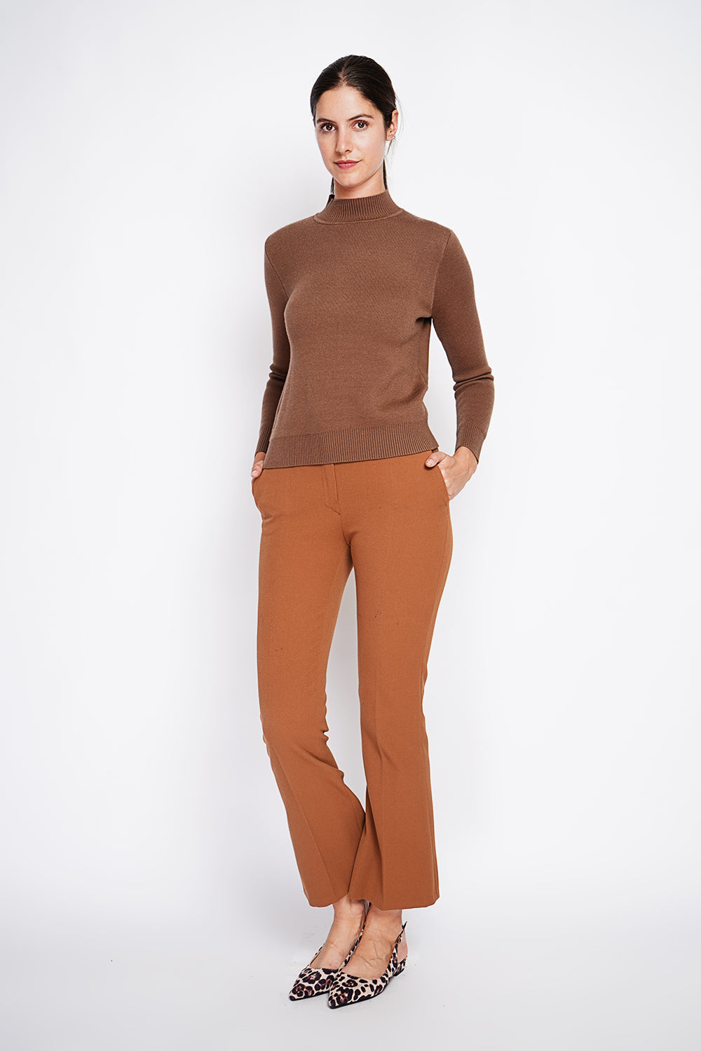 Maglione invernale termico con collo alto e maniche lunghe, foderato in pelliccia Marrone