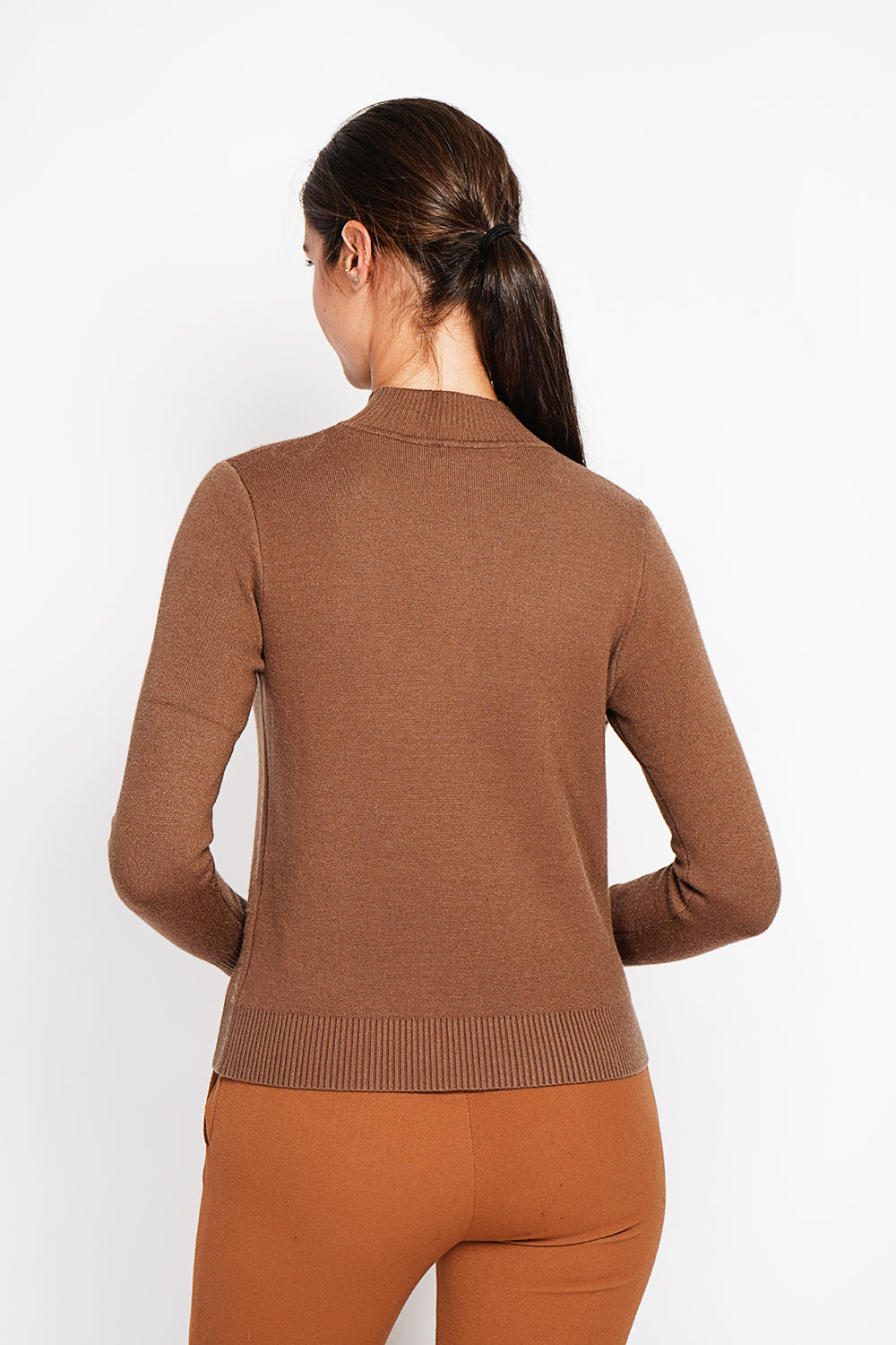 Maglione invernale termico con collo alto e maniche lunghe, foderato in pelliccia Marrone