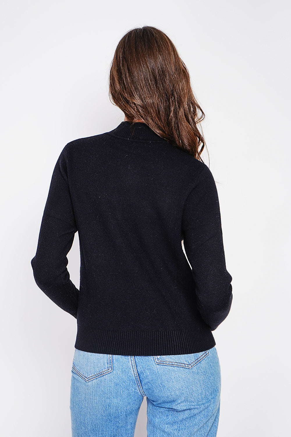 Maglione invernale termico con collo alto e maniche lunghe, foderato in pelliccia Nero