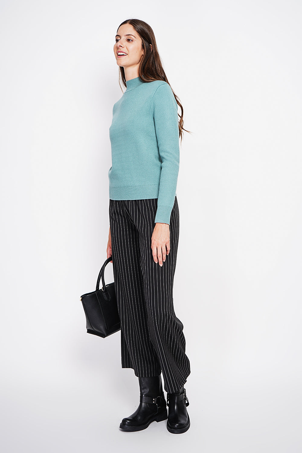 Maglione invernale termico con collo alto e maniche lunghe, foderato in pelliccia Turchese