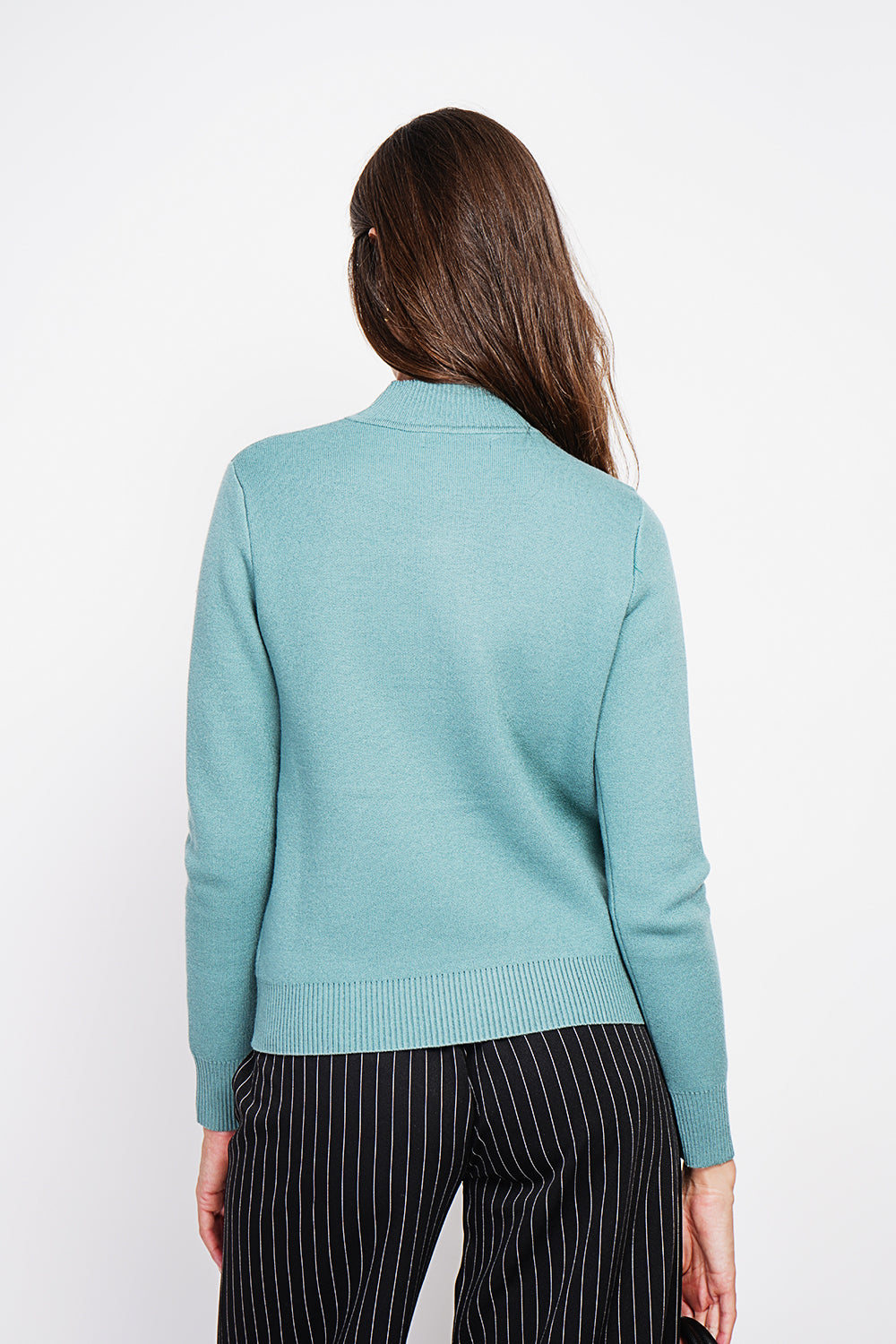 Maglione invernale termico con collo alto e maniche lunghe, foderato in pelliccia Turchese