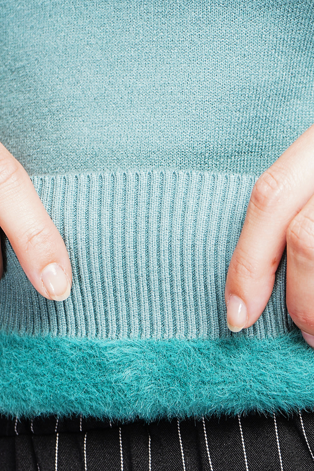 Maglione invernale termico con collo alto e maniche lunghe, foderato in pelliccia Turchese