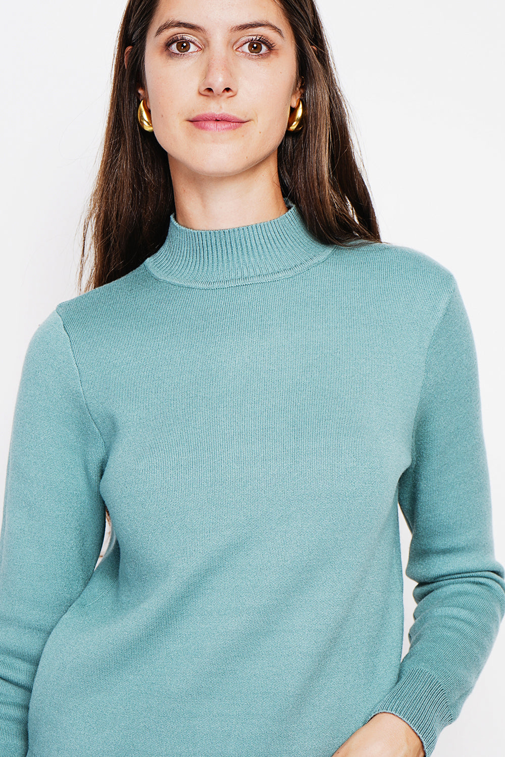 Maglione invernale termico con collo alto e maniche lunghe, foderato in pelliccia Turchese