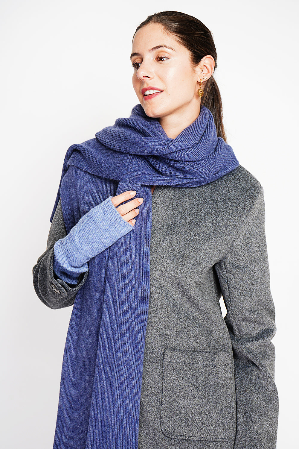 Berretto unisex ampio con costine a 2 strati - Jeans Blu