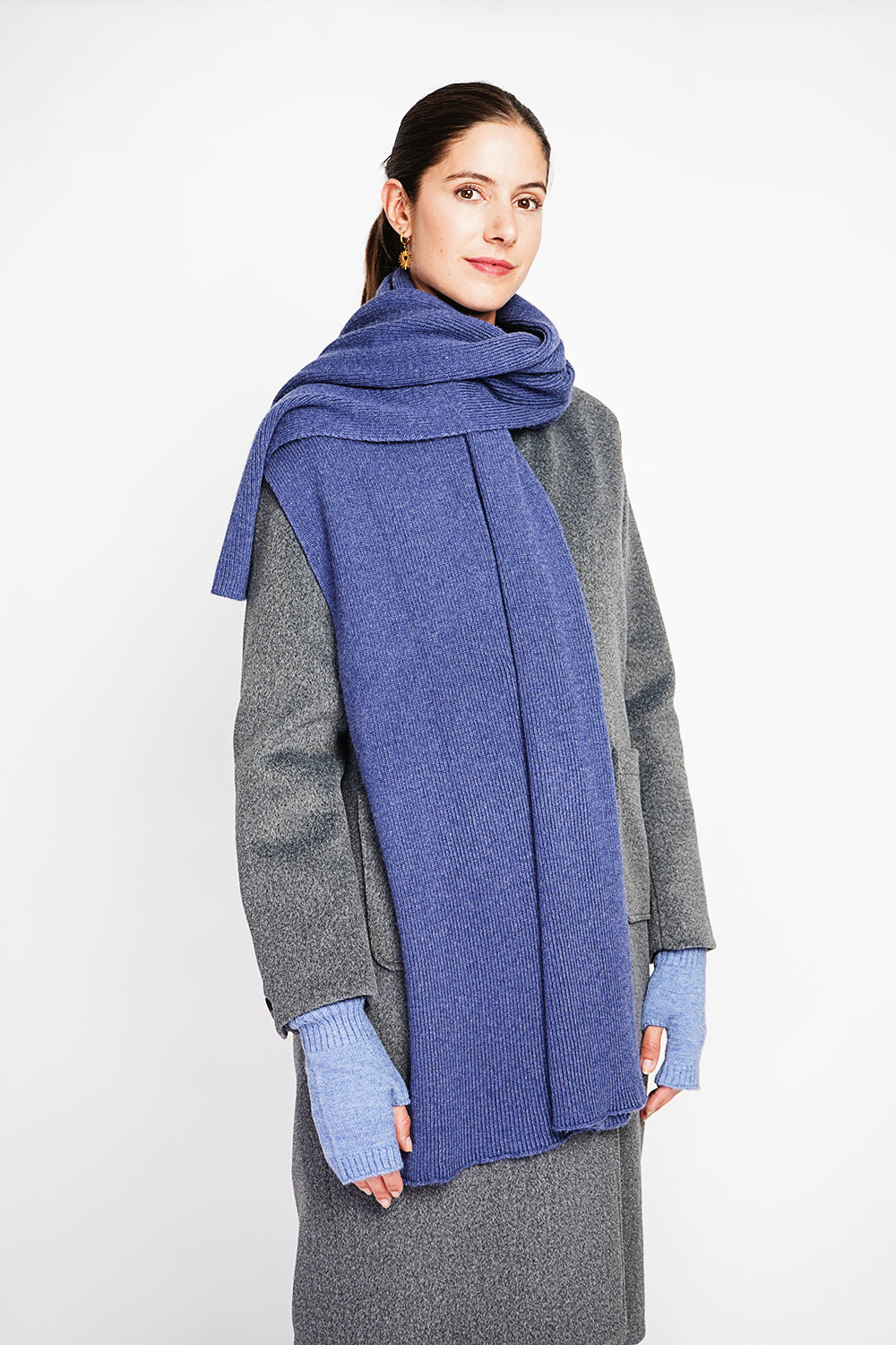 Berretto unisex ampio con costine a 2 strati - Jeans Blu