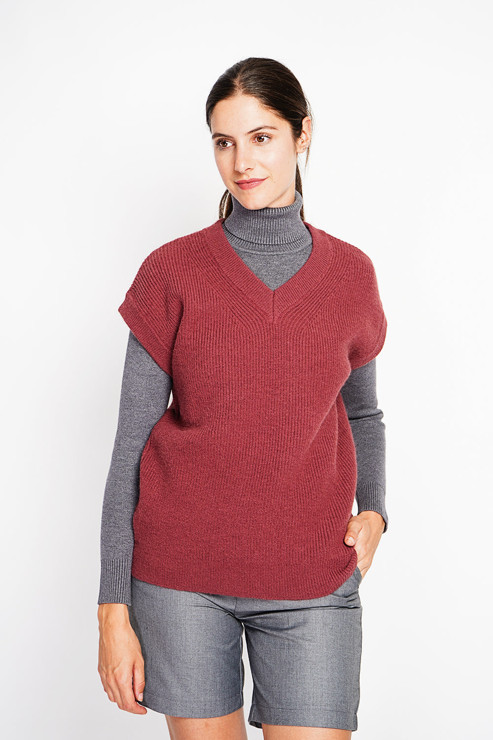 Tunica senza maniche con scollo a V - Rosso vino