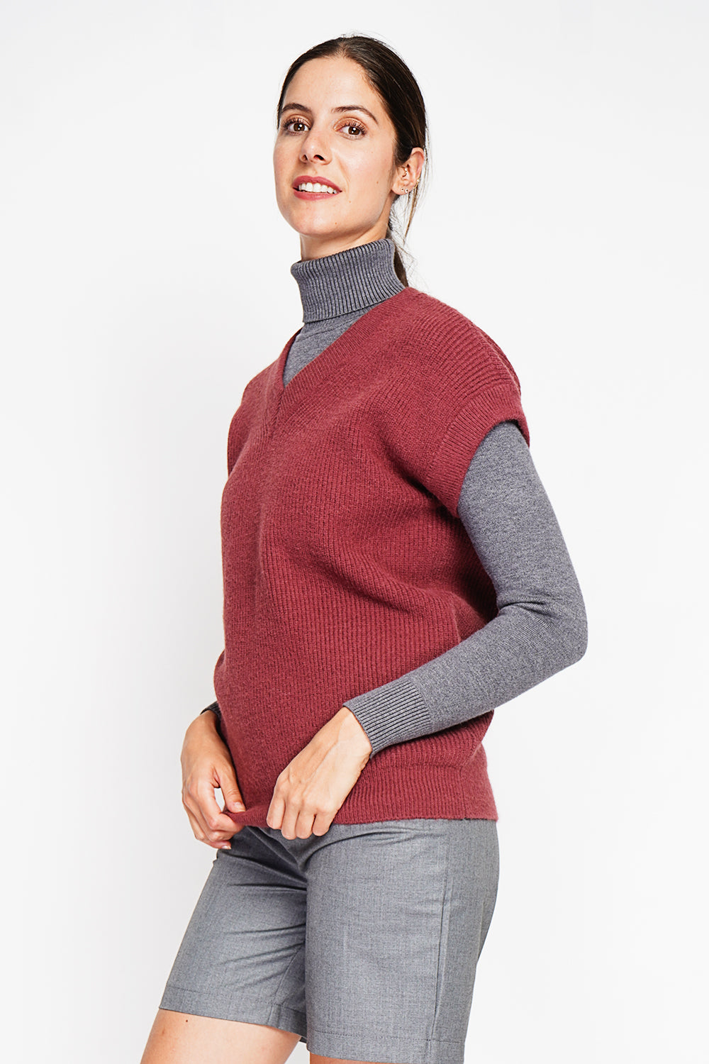 Tunica senza maniche con scollo a V - Rosso vino