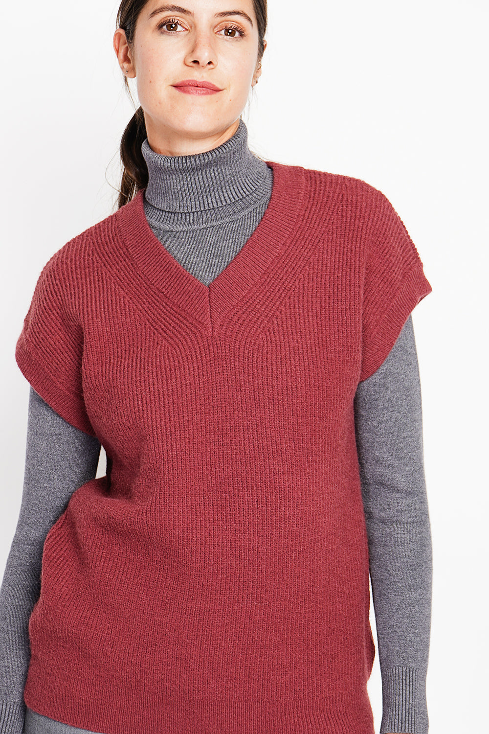 Tunica senza maniche con scollo a V - Rosso vino