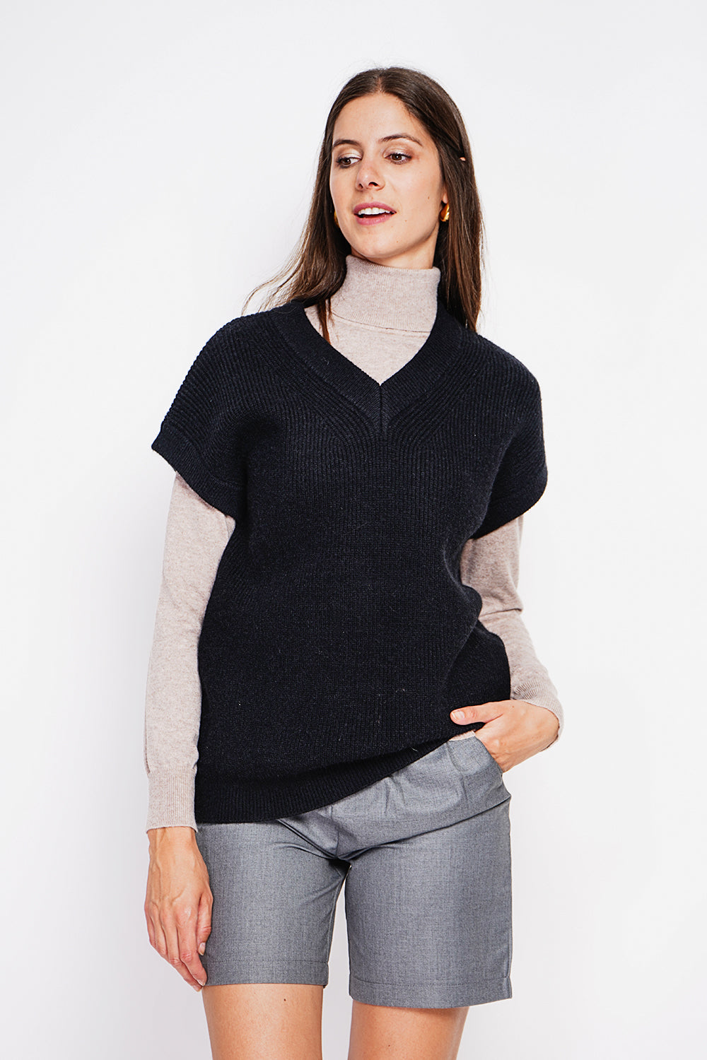 Tunica senza maniche con scollo a V - Nero