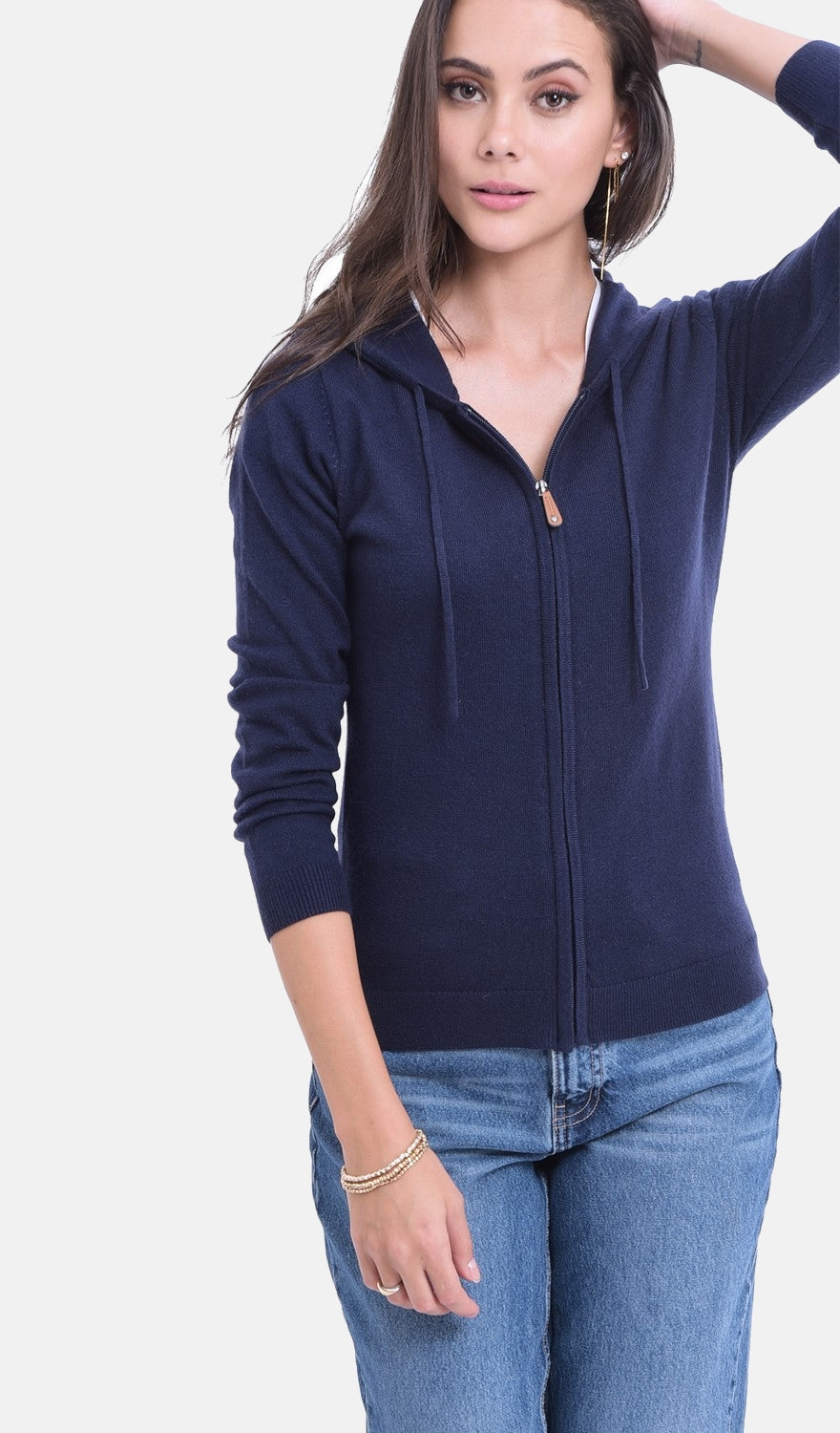 Cardigan con cappuccio con zip BLU SCURO -WF728