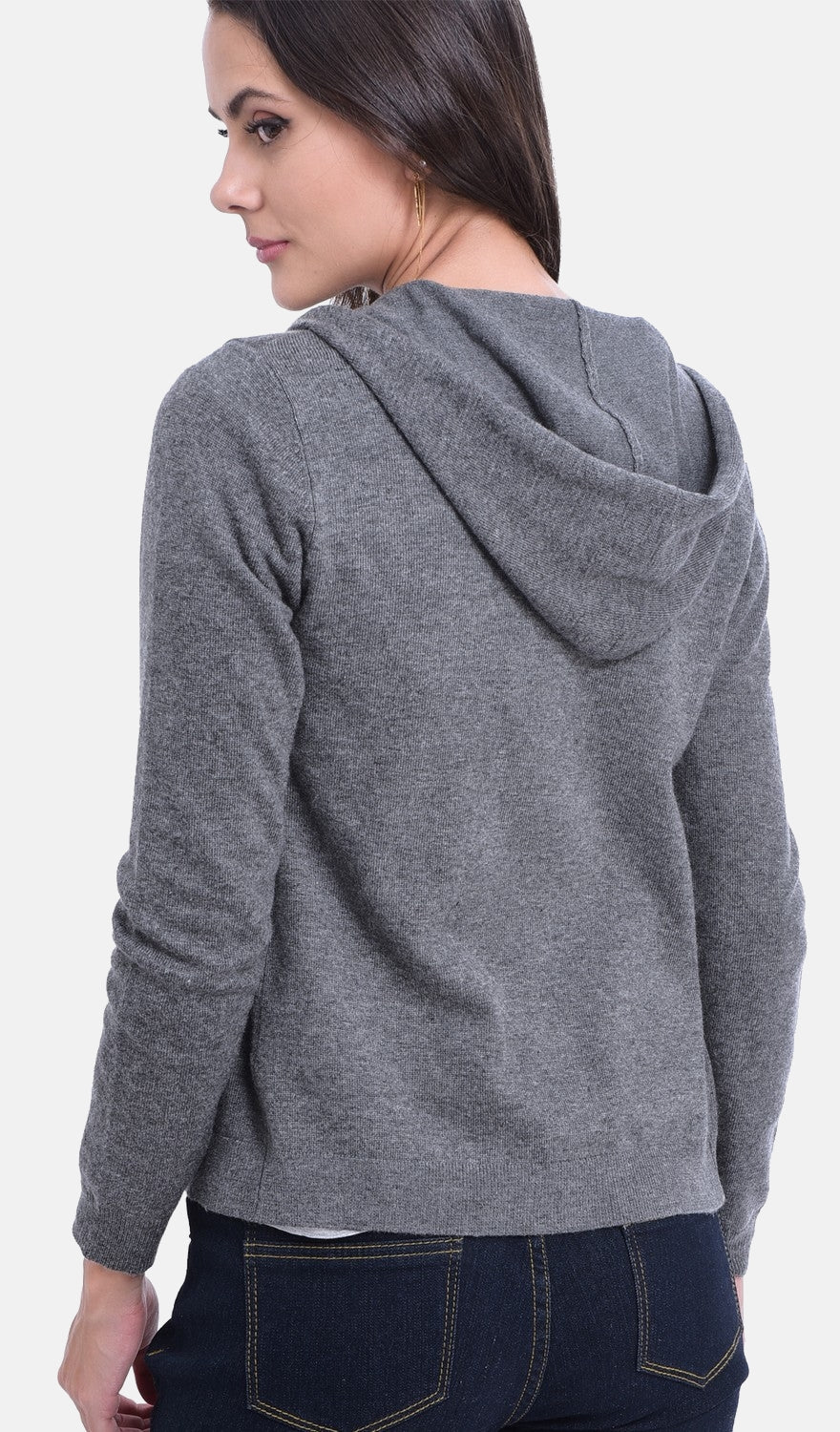 Cardigan con cappuccio e zip GRIGIO SCURO -WF728