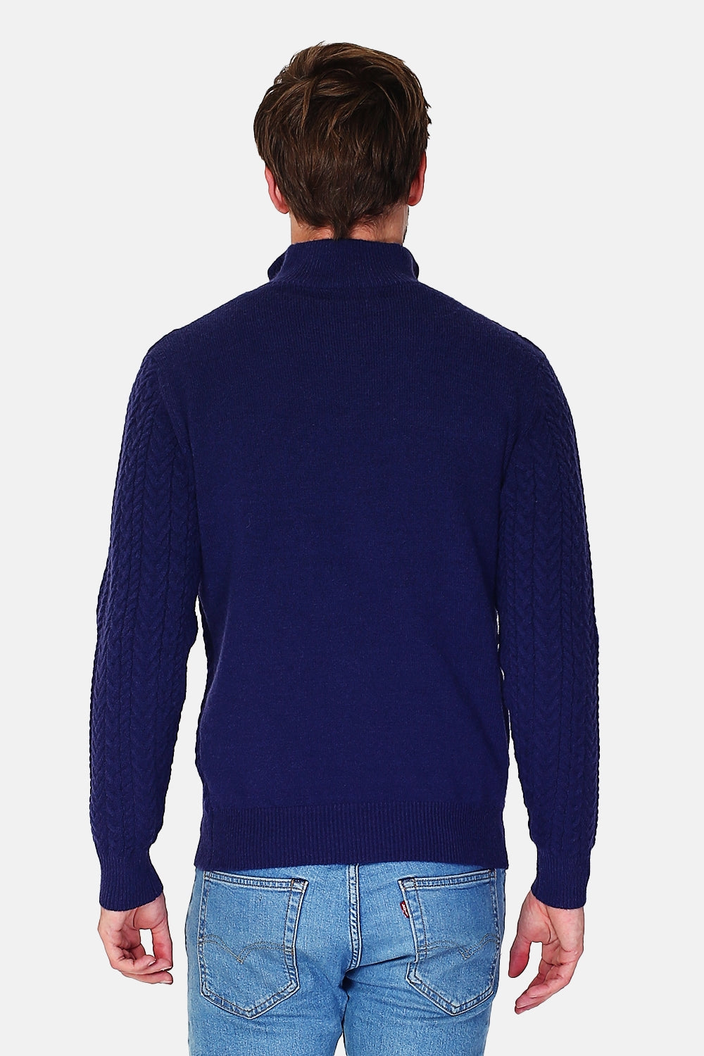 Maglione stile camionista in maglia fantasia con zip e maniche lunghe Blu notte -WFM105