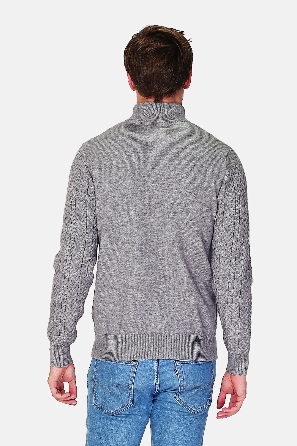 Maglione con collo stile camionista con zip e maniche lunghe in maglia fantasia Grigio -WFM105